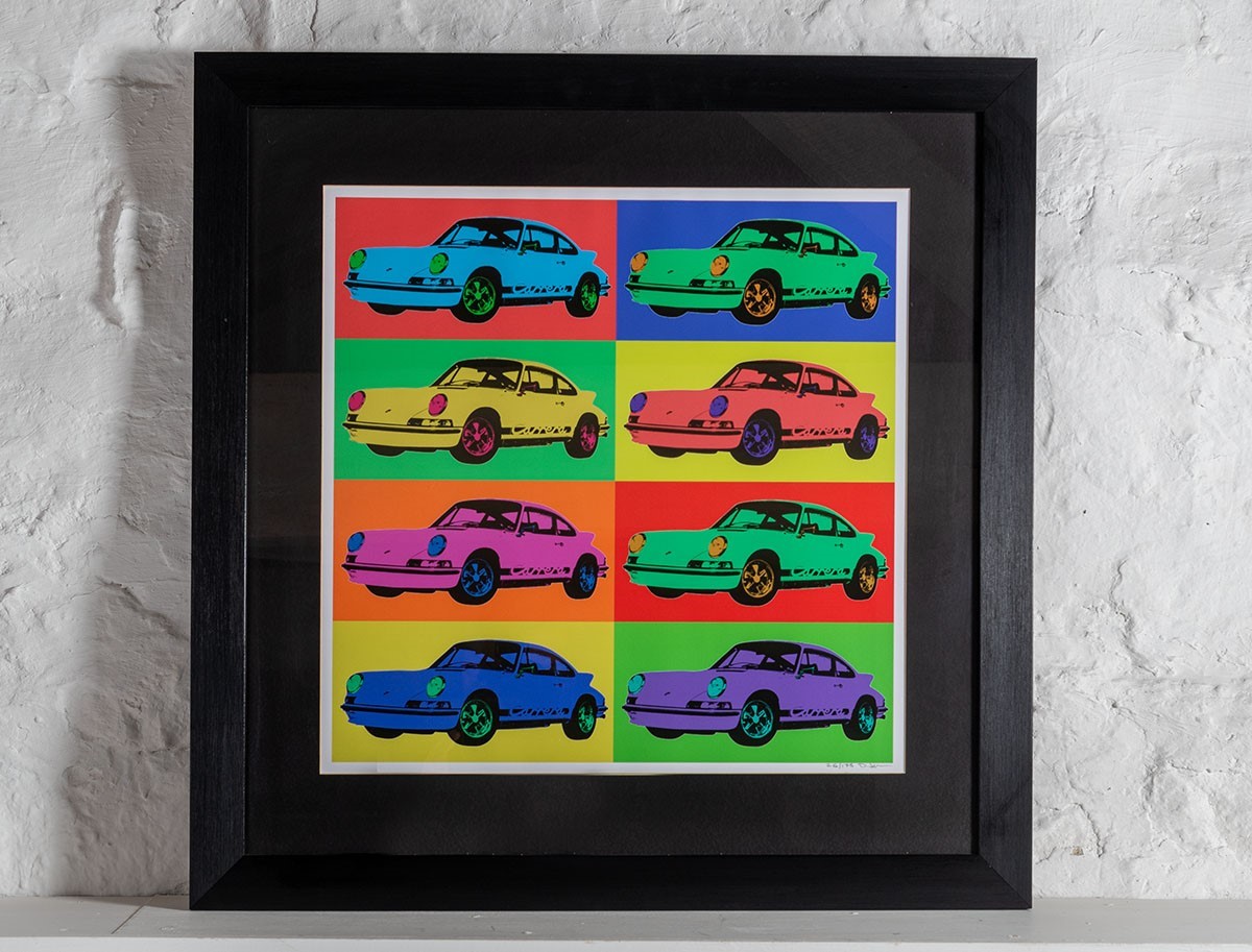 Stampa Su Tela Porsche Pop Art – Quadro Astratto Per Garage – 30 X 20 Cm, Cornice In Legno