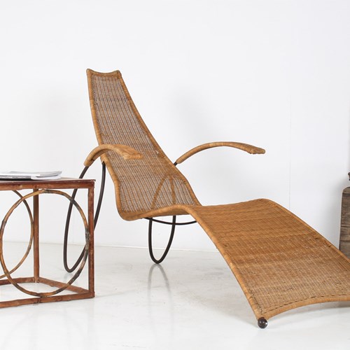 1930S Modernist Wrought Iron Frame Wicker Sun Longer Chaise
