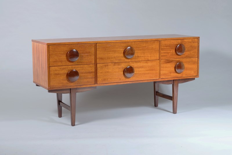 A Stylish 1960S Mid Century Button Handled Teak Sideboard | 6 Drawer Credenza-greencore-design-1960s-mid-century-modern-teak-6-drawer-sideboard-credenza-1-main-638359023204191833.jpg
