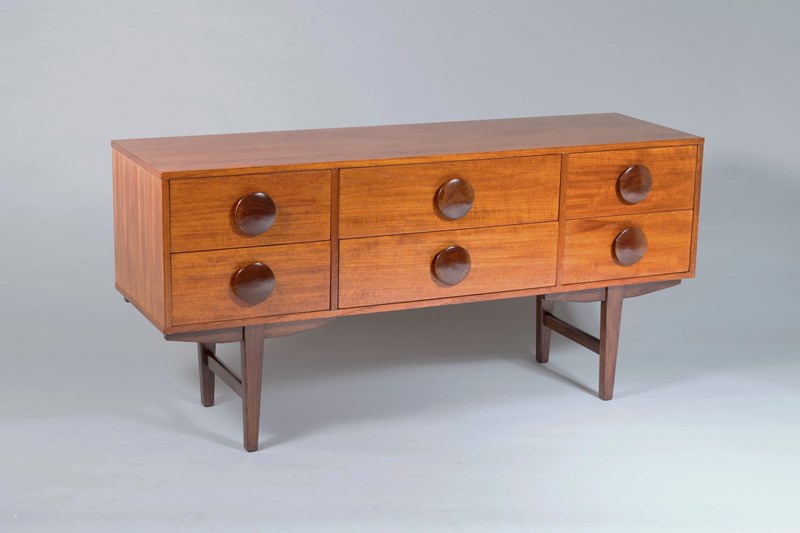 A Stylish 1960S Mid Century Button Handled Teak Sideboard | 6 Drawer Credenza-greencore-design-1960s-mid-century-modern-teak-6-drawer-sideboard-credenza-2-main-638359023339564444.jpg