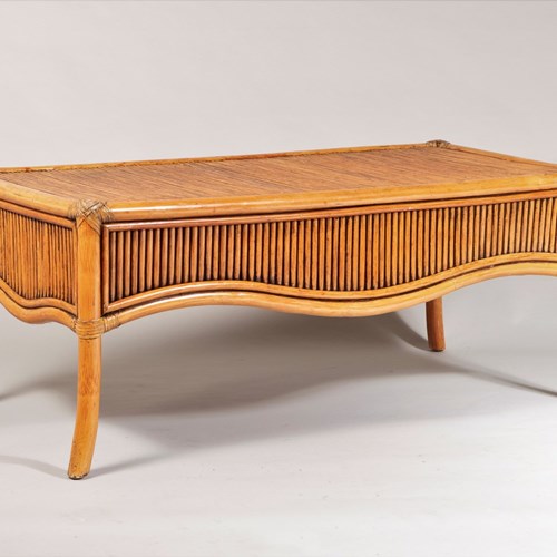 Large 1970S Reeded Bamboo Rectangular Coffee Table  