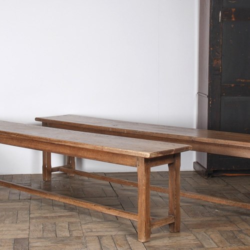A Pair Of 6Ft Long Antique French Oak Benches – Circa 1920S