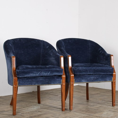 A Pair Of Arthur Brett Tub Chairs In Navy Blue 1980S – Fine English Furniture