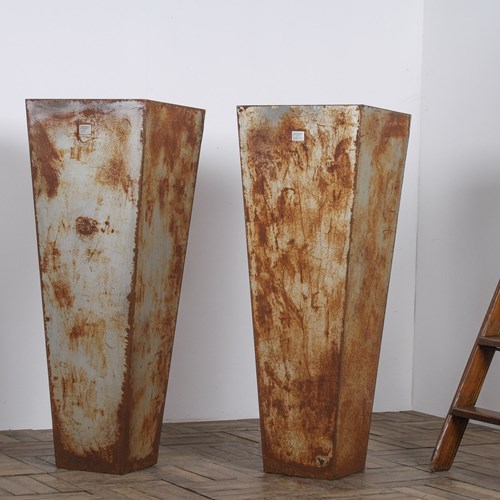 A Pair Of Brutalist Industrial Metal Plant Stands By Poggen Pohl