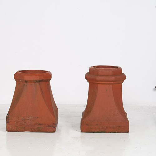 A Pair Of Victorian Red Clay Terrocotta Chimney Pots Garden Planters 