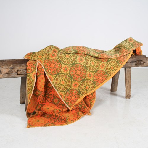 A Vibrant Vintage 1960S Mid-Century Boho Wool Blanket Throw In Pumpkin Orange