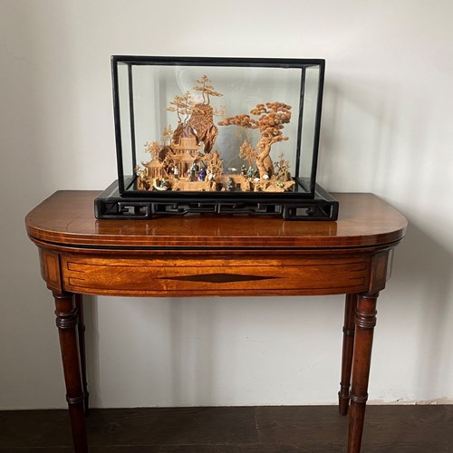 Large Scale Antique Chinese Carved Cork Diorama In Ebonised Glass Display Case
