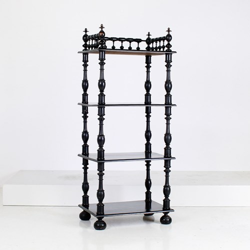 19Th Century Ebonised Whatnot Shelf Unit With Gallery Top