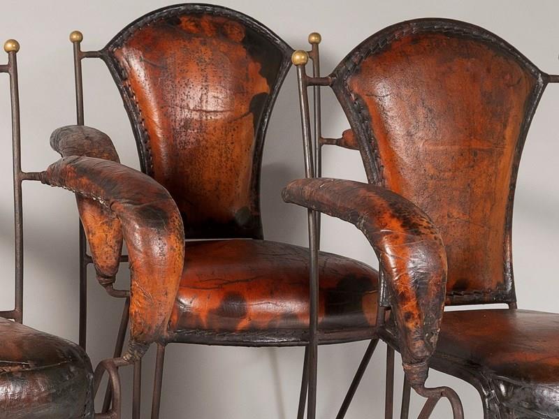 French 1950S Jacques Adnet Stitched Leather Iron Dining Chairs - Set Of 4-greencore-design-french-1950s-jacques-adnet-hand-stiched-brown-leather-iron-armchairs-8-main-638263993482719681.jpg