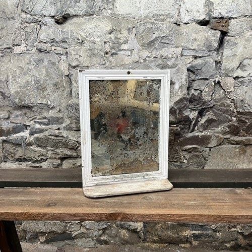 Small Antique Rectangular Painted Pine Mirror With Foxed Plate