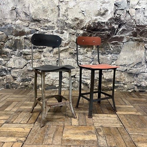 2 Industrial Machinist Stools / Chairs With Backs