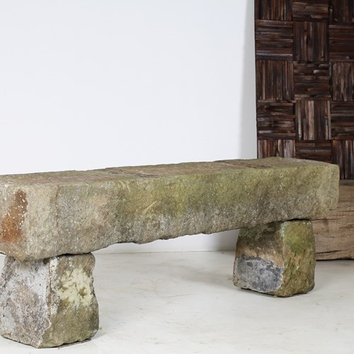 English Carved Stone Sandstone Garden Bench Seat Weathered Garden Feature 1860