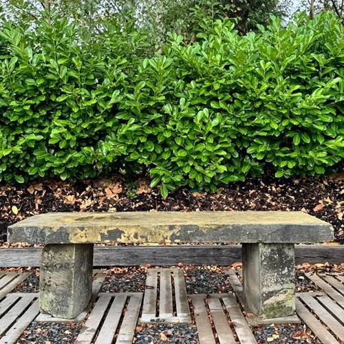 Large 6Ft Carved York Stone Garden Bench | Wabi-Sabi Weathered Sandstone Seat