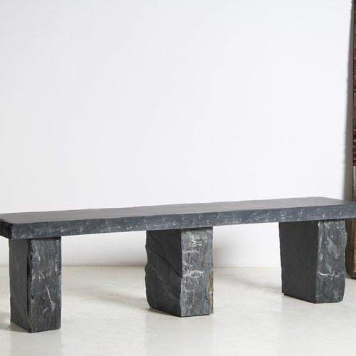 Large 6Ft Natural Wabi-Sabi Stone Slate Bench Seat On Bolster Plinth Base