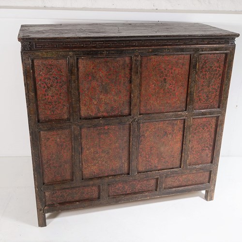19Thc Large Chinese Tibetan Hand Painted Cupboard Sideboard