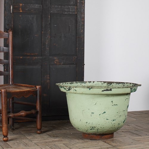 Large Copper Green Painted Cast Iron Cauldron Garden Planter Pot