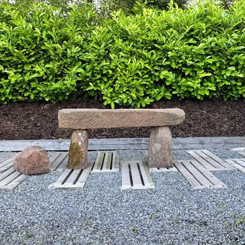 Large Reclaimed Red Sandstone Garden Bench Seat, Circa 1860