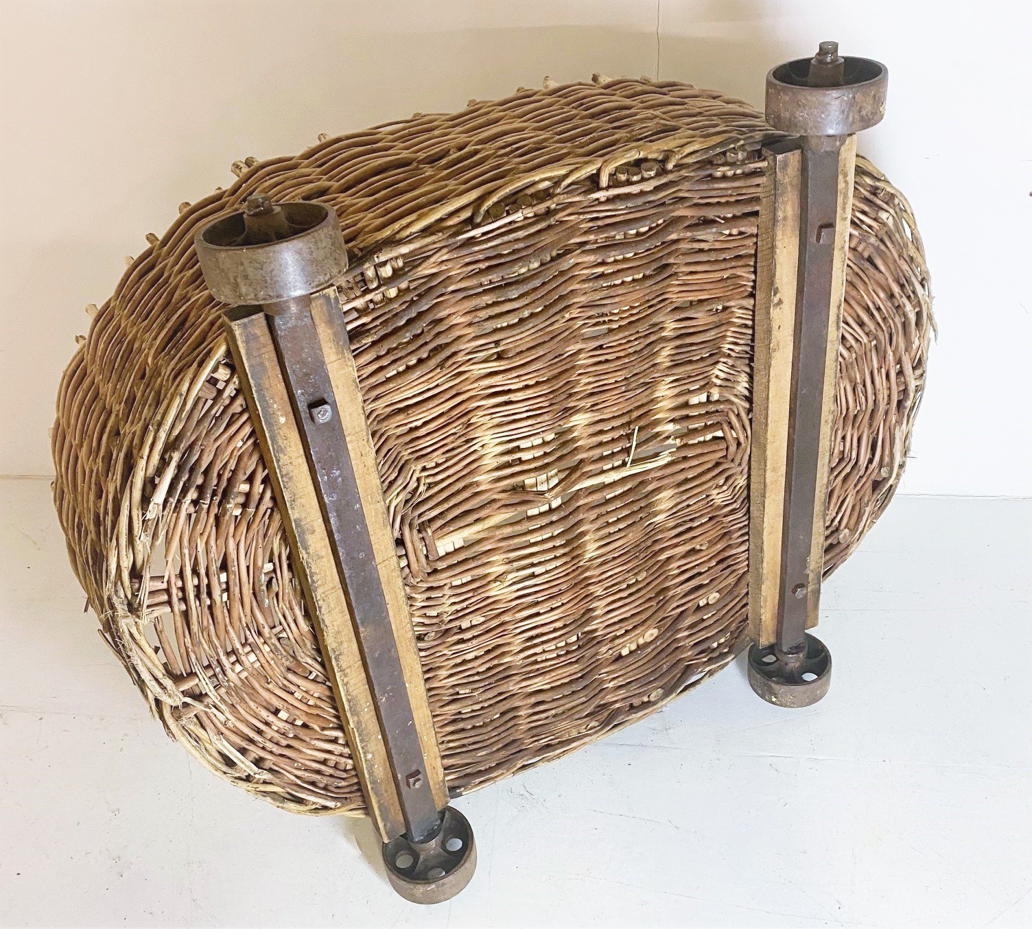 Large Wicker Dog Bed Log Basket - Cast Iron Wheels - The Hoarde
