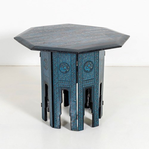 1970S Burmese Hand Painted Occasional Side Table, Kashmiri In Style
