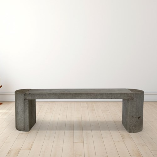 Modernist Polished Stone Concrete Bench Seat With Aged Patina