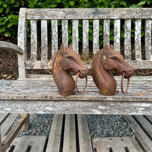Pair Of Reclaimed Cast Iron Horse Head Hitching Post Toppers