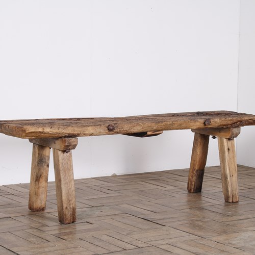 A Primitive 19Th Century Elm Pig Bench Seat 5Ft Long