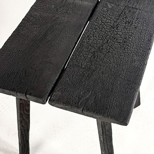 Ebonised Primitive Oak Wabi Sabi Occasional Side Table With Shou Sugi Ban Finish