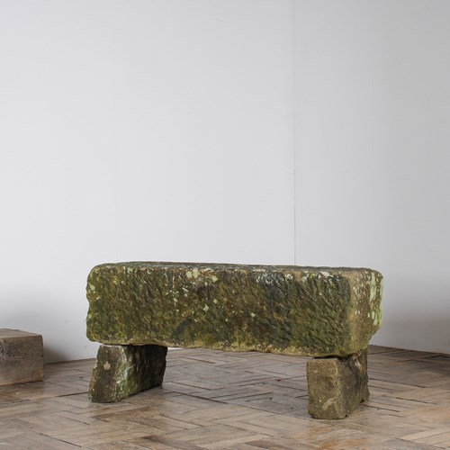 Reclaimed Carved Stone Sandstone Garden Bench Seat With Weathered Patina