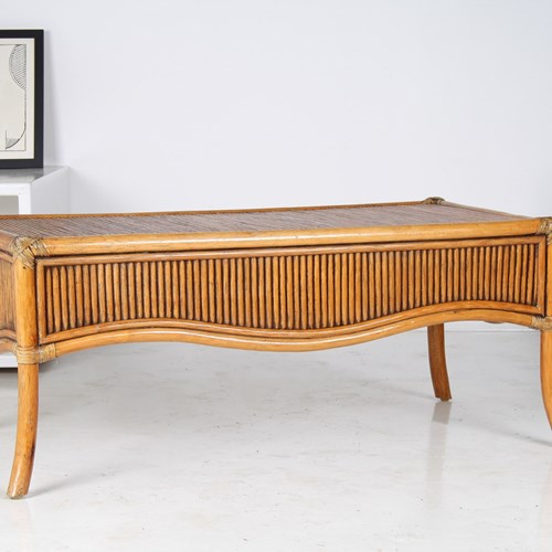 Large 1970S Reeded Bamboo Rectangular Coffee Table  