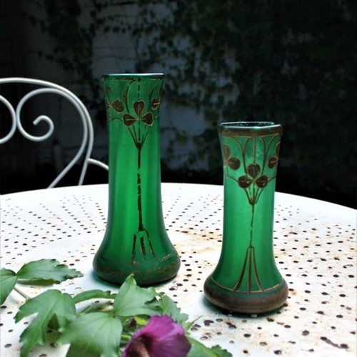 French antique Art Nouveau satin glass vases.