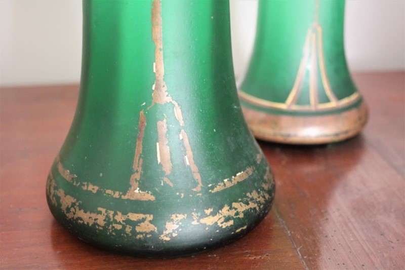 French antique Art Nouveau satin glass vases.-grovetrader-green-vases-4h-main-637642618167926901.JPG
