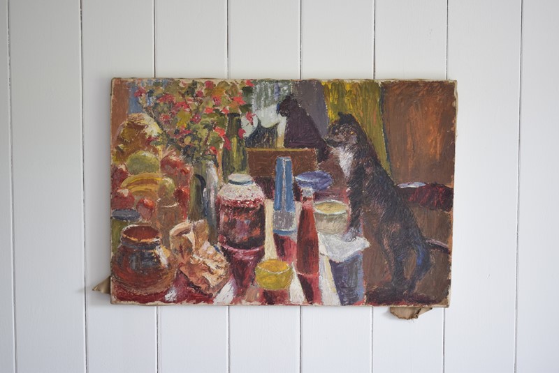 Black Cat Overlooking a Laid Table Oil on Canvas-grumbla-lane-dsc-1691-main-637355000091470521.jpeg