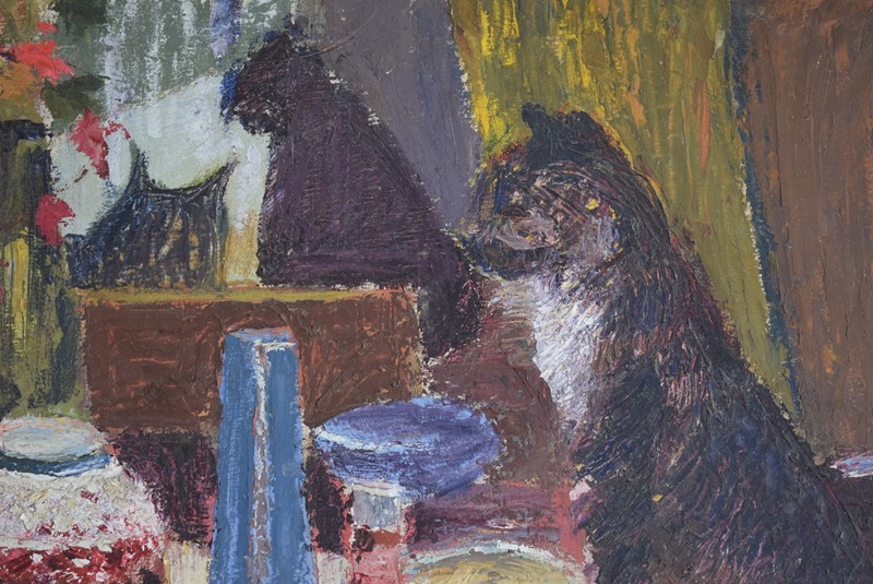 Black Cat Overlooking a Laid Table Oil on Canvas-grumbla-lane-dsc-1695-main-637355000726663840.jpeg