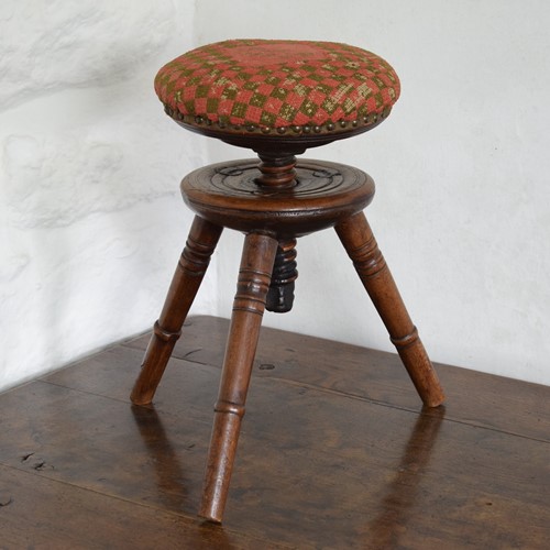 Antique Upholstered Adjustable Stool Dated 1884