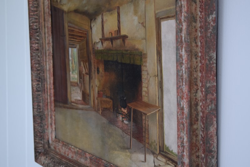 19th Century Oil on Canvas Interior Scene-grumbla-lane-dsc-6787-main-637568729548195657.JPG