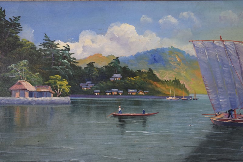 Chinese School Oil Painting Junk Rig River Scene-grumbla-lane-dsc-8668-main-637697334754121445.JPG
