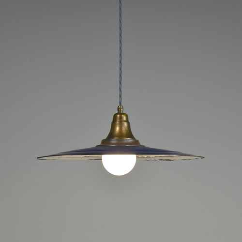 Large Waved Enamel Disc Pendant Light