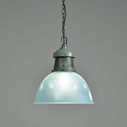 Pair Turquiose Holophane  Pendant Lights