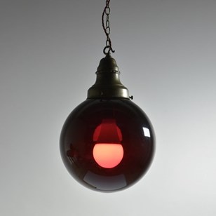 Pair Deep Red Globe Pendant Lights