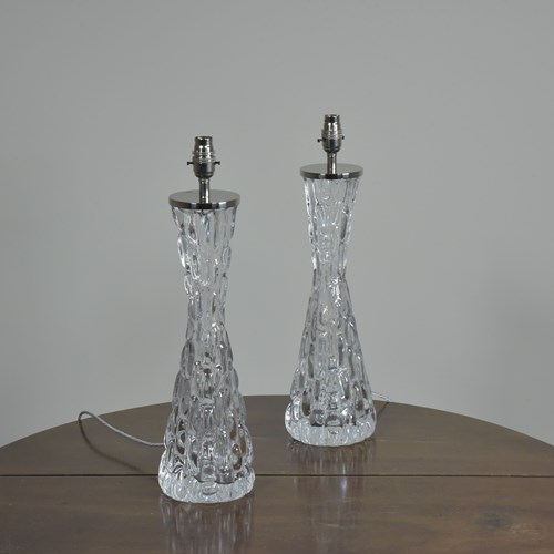 Waisted Crystal Glass Lamps By Orrefors
