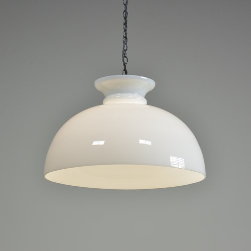 Large 19Th Century Opal Oil Lamp Shade Pendant
