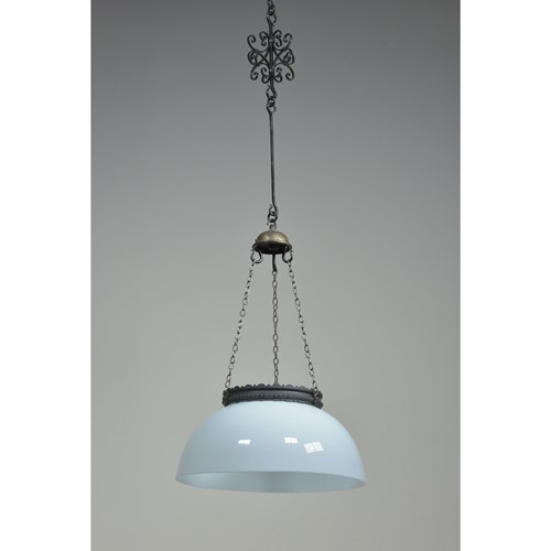 19Th Century Iron & Opal Glass Church Light
