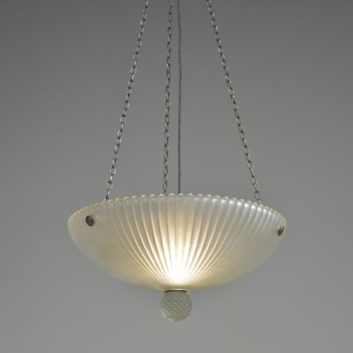 Antique Satin Glass Gadrooned Bowl Plafonnier