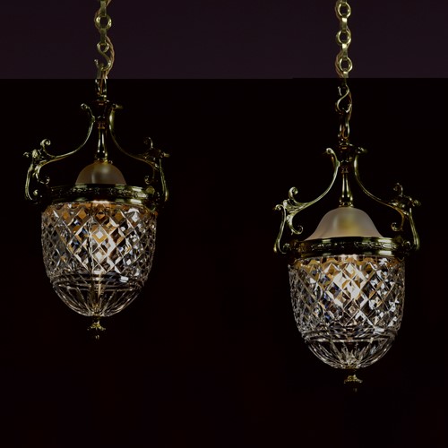 Pair Antique  Edwardian Cut Glass Lanterns