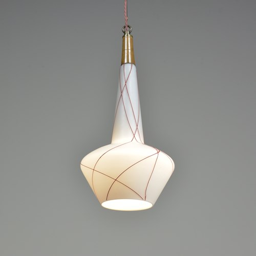 1950S Red Lined Opal Pendant Light
