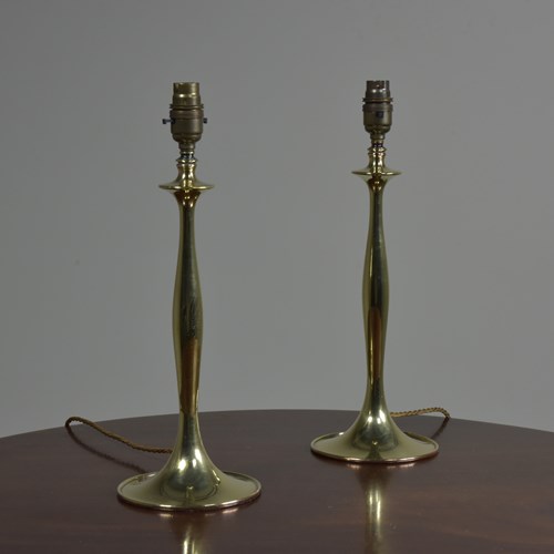 Trumpet Based Brass Pair Lamps  By Russell Erwin & Co.