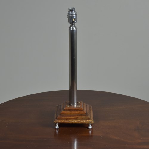 Art Deco Nickel & Oak Lamp