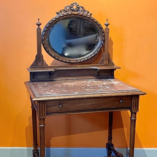 French Louis XVI Revival Marble Top Dressing Table