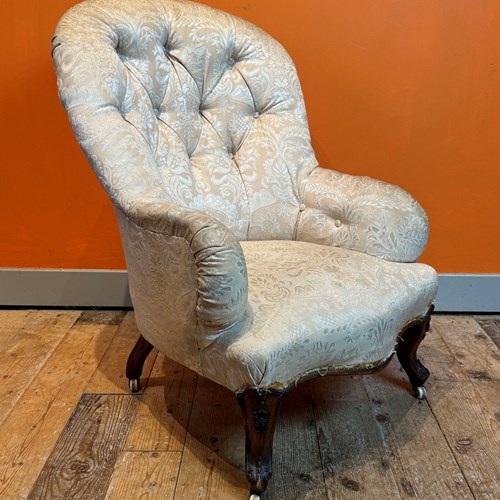 Victorian Iron Framed Button Back Armchair