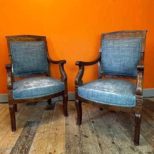 Pair Of French Second Empire Mahogany Fauteuil Armchairs